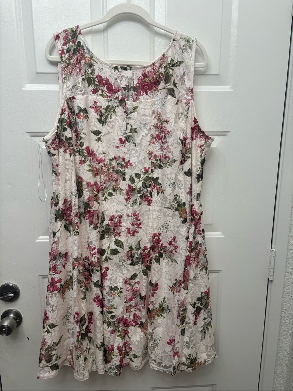 Lane Bryant White Lace Midi Dress with Pink Floral Print